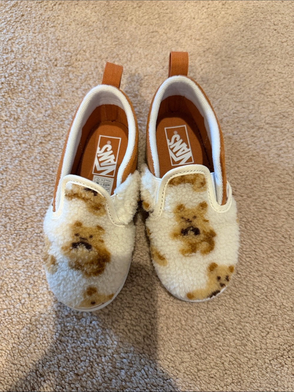 Vans Kids Slip-On Teddy Sherpa Sneakers in Cream and Brown